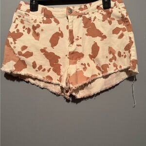 Altar'd State Cream and Brown Jean Shorts
